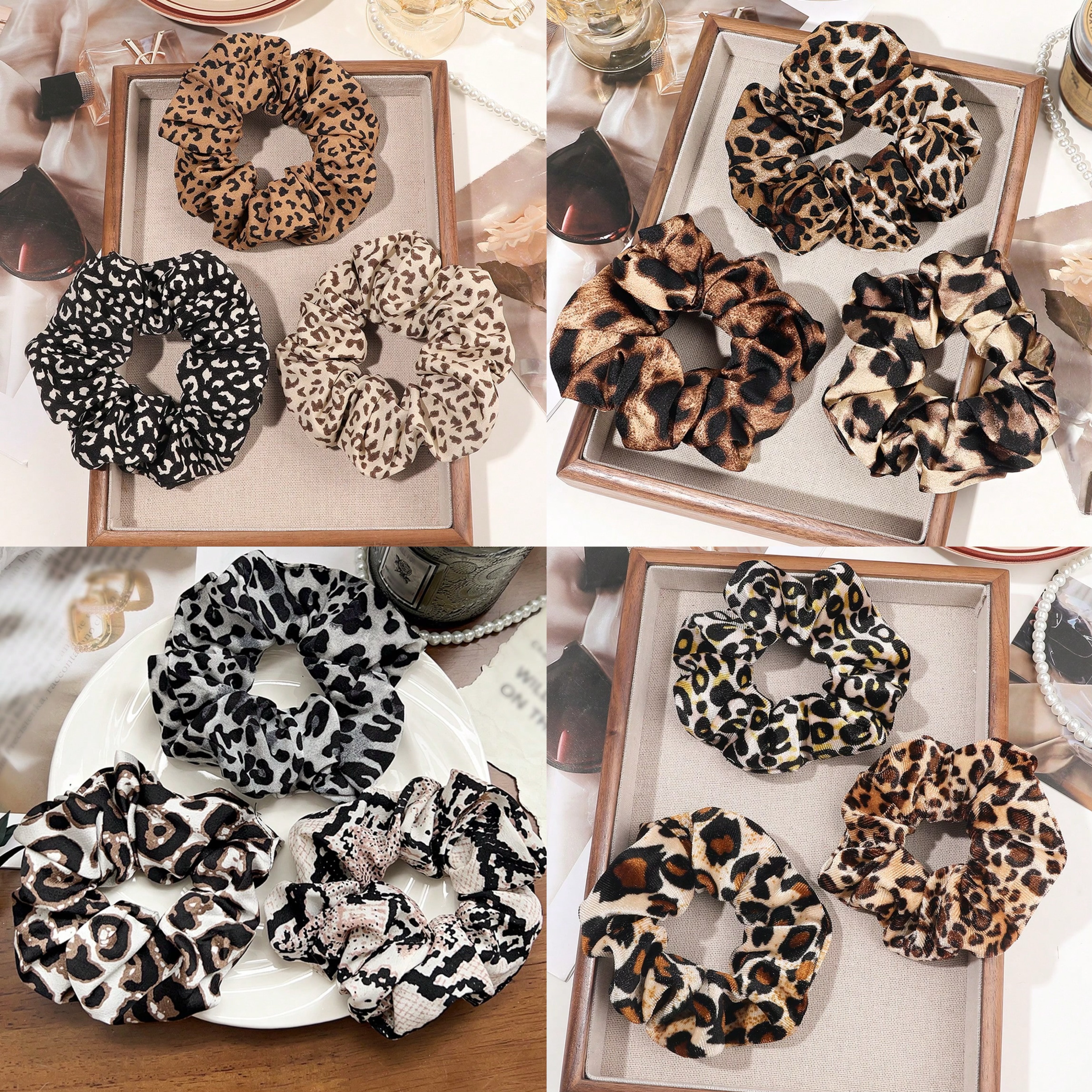 Hair Tie Velvet - 3/6/12PCS Leopard Velvet and Silk Satin