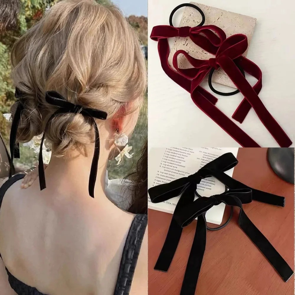 2Pcs Fashion Black Velvet Bow  - Hair Tie Velvet บทวิจารณ์และราคา