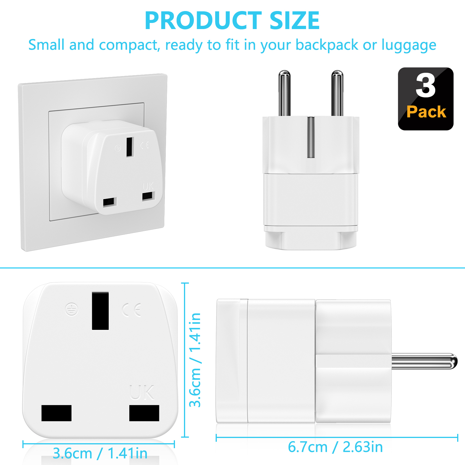 3PCS UK to EU Plug Adapter Eur - Women Accessories In Uk บทวิจารณ์และราคา