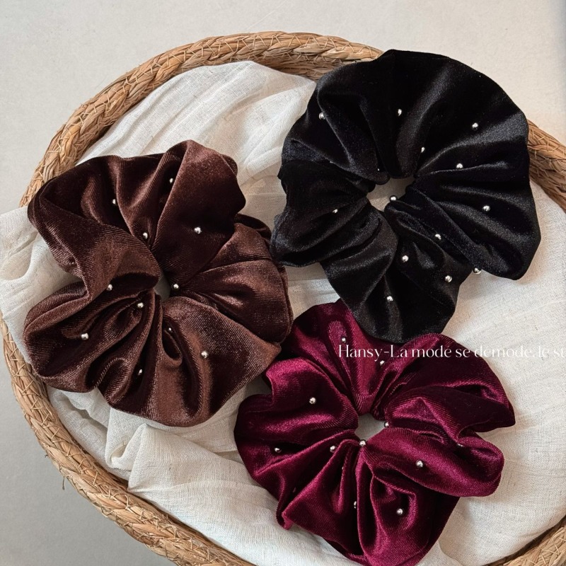 Korean Rhinestone Velvet Hair  - Hair Tie Velvet บทวิจารณ์และราคา