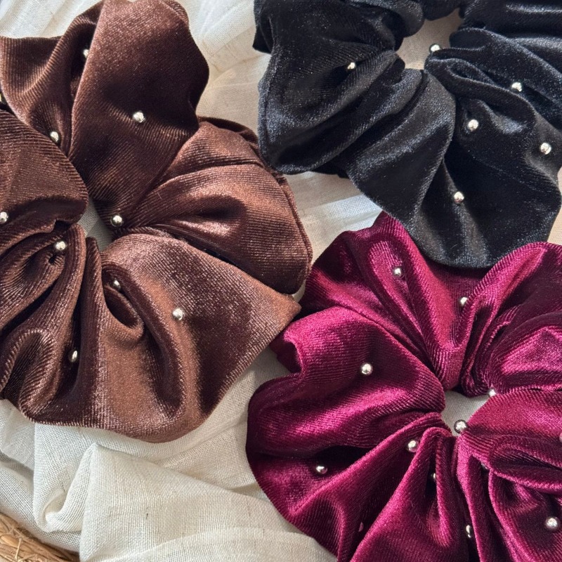 Korean Rhinestone Velvet Hair  - Hair Tie Velvet บทวิจารณ์และราคา
