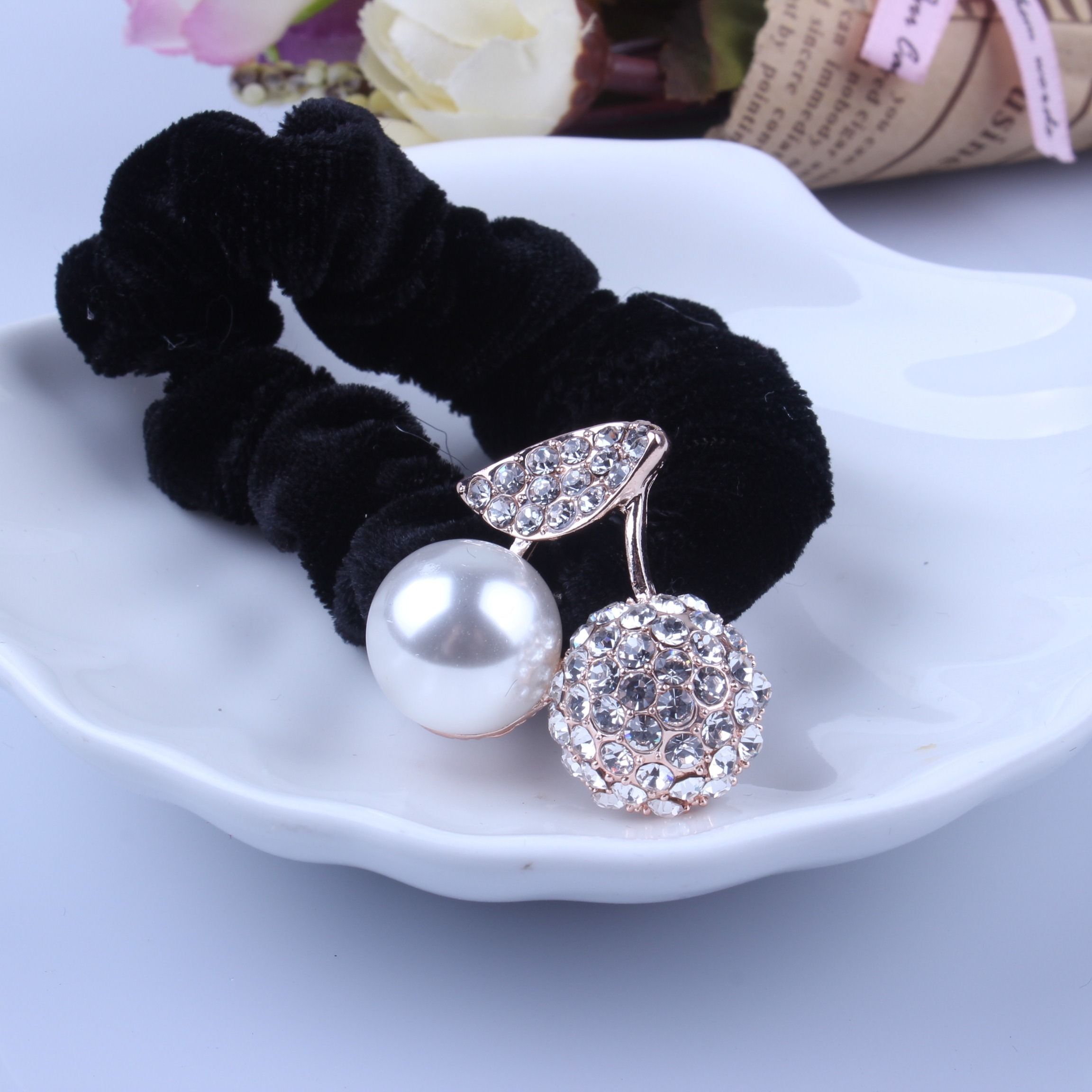 1 PC Black Velvet Scrunchies P - Hair Tie Velvet บทวิจารณ์และราคา
